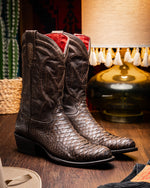 Marco Di Milano Kansas Python Round Toe Cowboy Boot Brown
