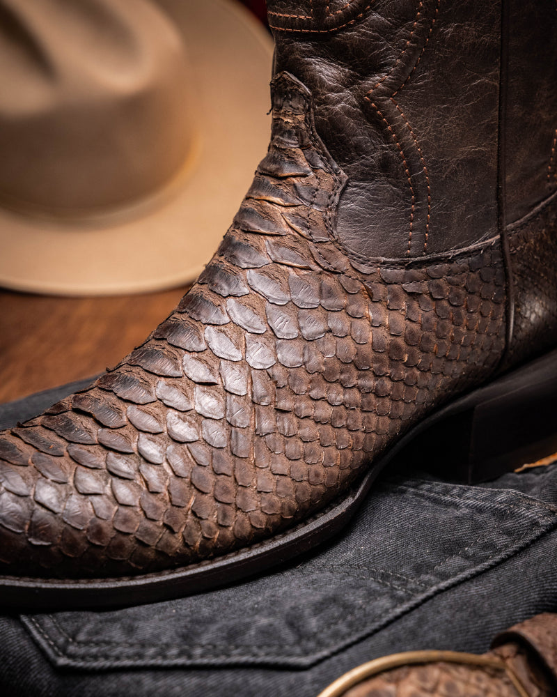 Marco Di Milano Kansas Python Round Toe Cowboy Boot Brown