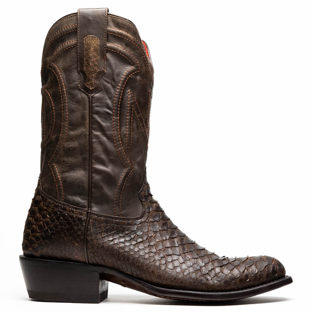 Marco Di Milano Kansas Python Round Toe Cowboy Boot Brown