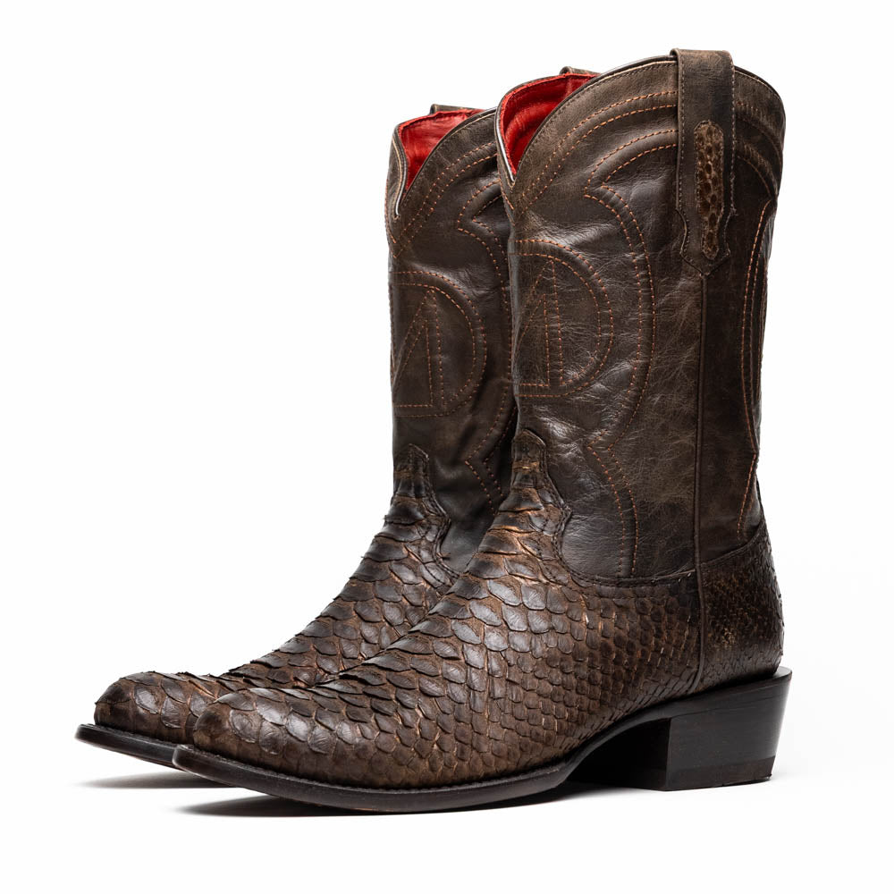 Marco Di Milano Kansas Python Round Toe Cowboy Boot Brown