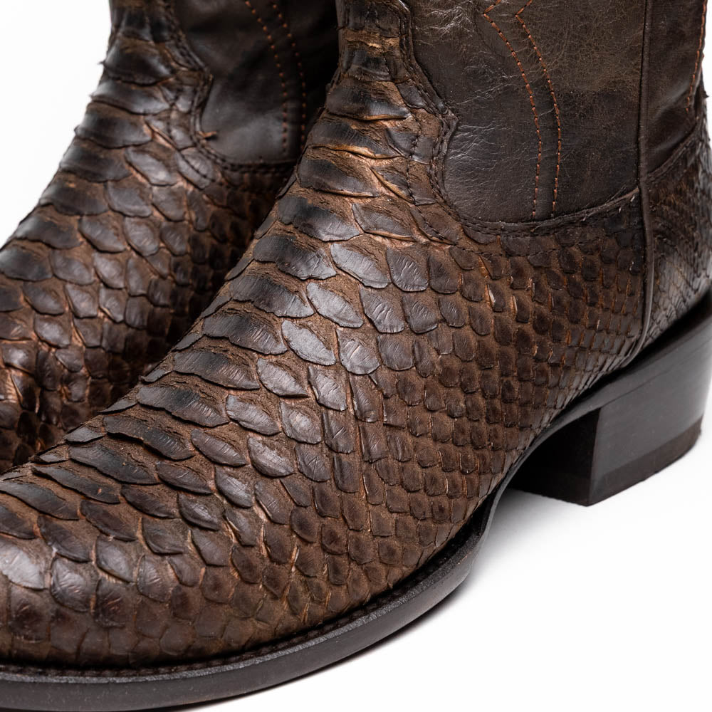 Marco Di Milano Kansas Python Round Toe Cowboy Boot Brown