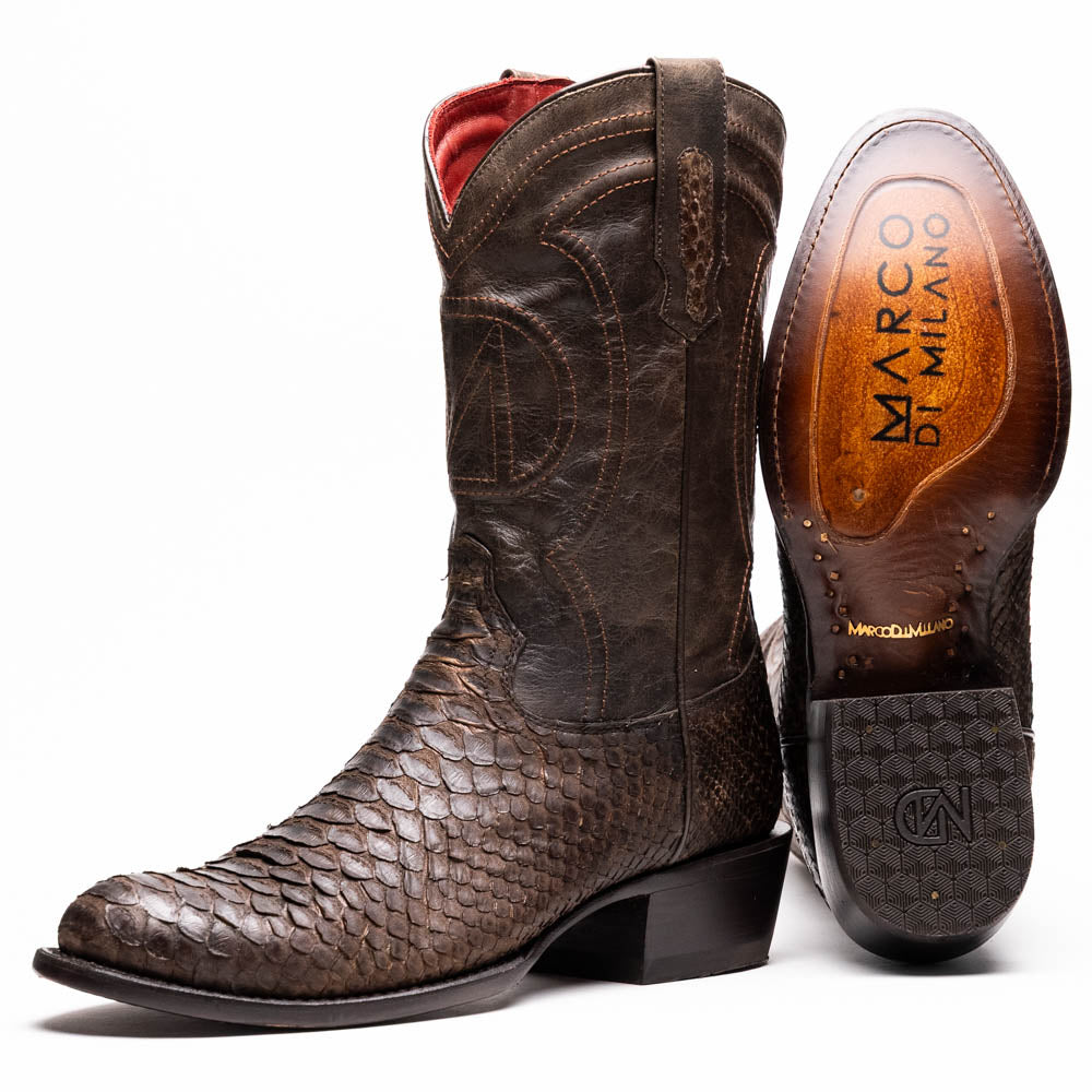 Marco Di Milano Kansas Python Round Toe Cowboy Boot Brown