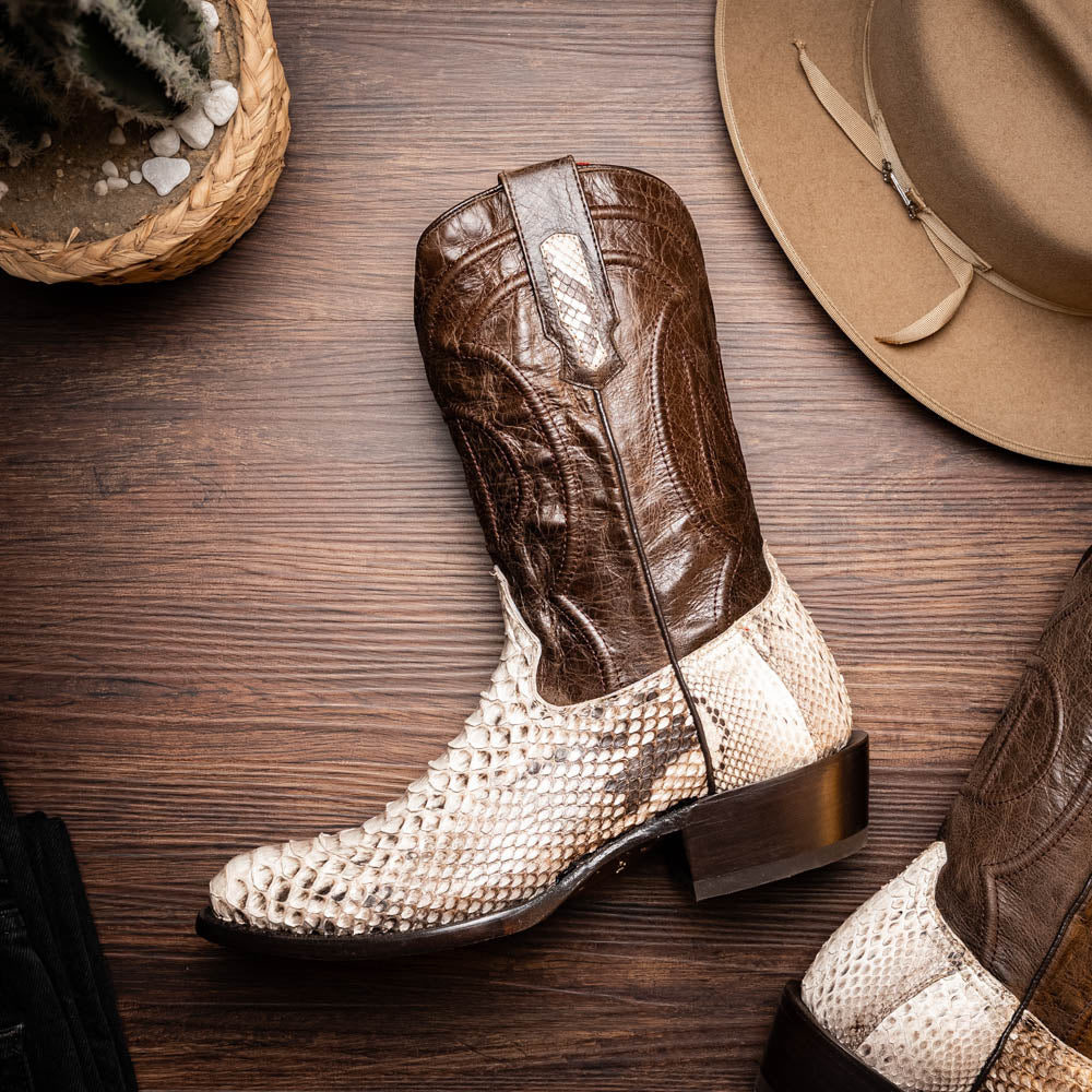 Marco Di Milano Kansas Python Round Toe Cowboy Boot Natural