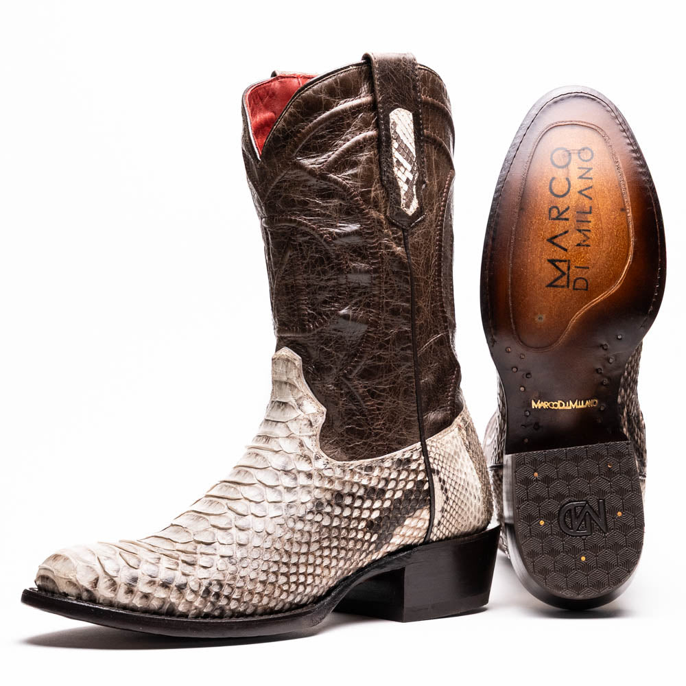 Marco Di Milano Kansas Python Round Toe Cowboy Boot Natural
