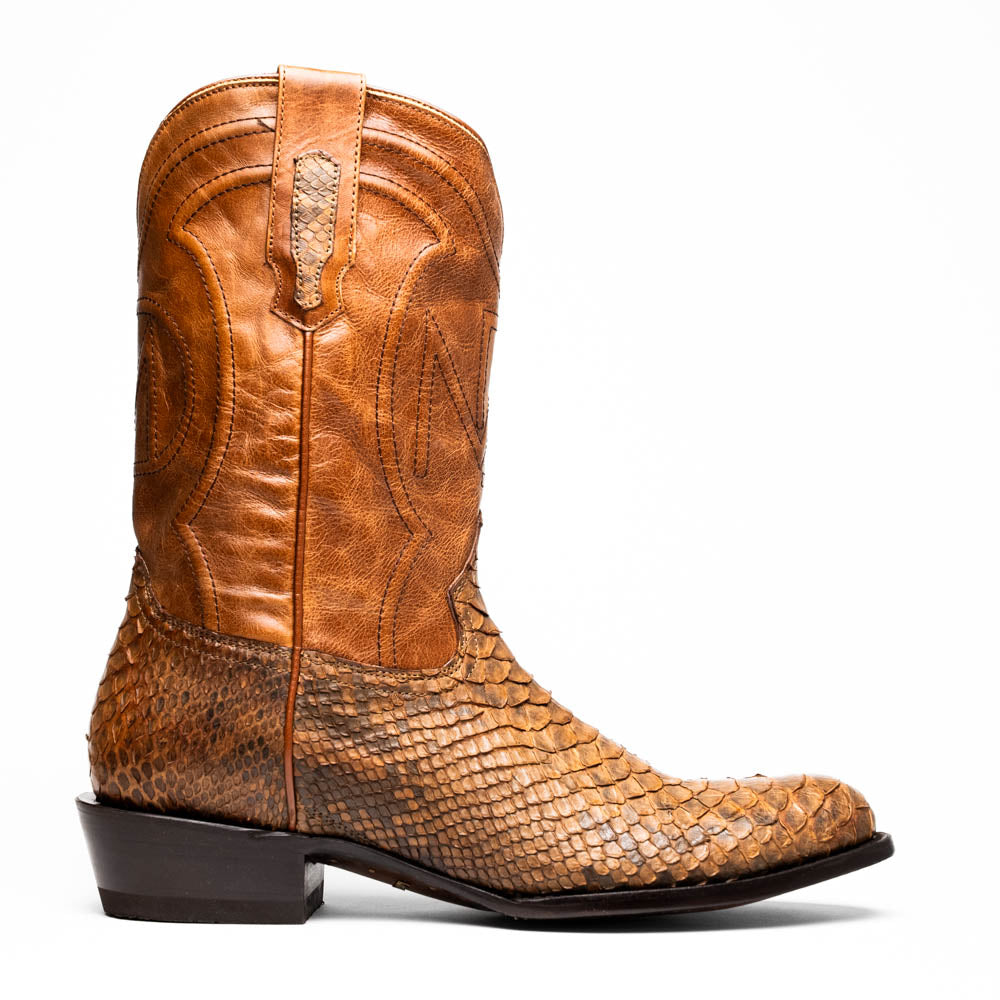 Marco Di Milano Kansas Python Round Toe Cowboy Boot Cognac