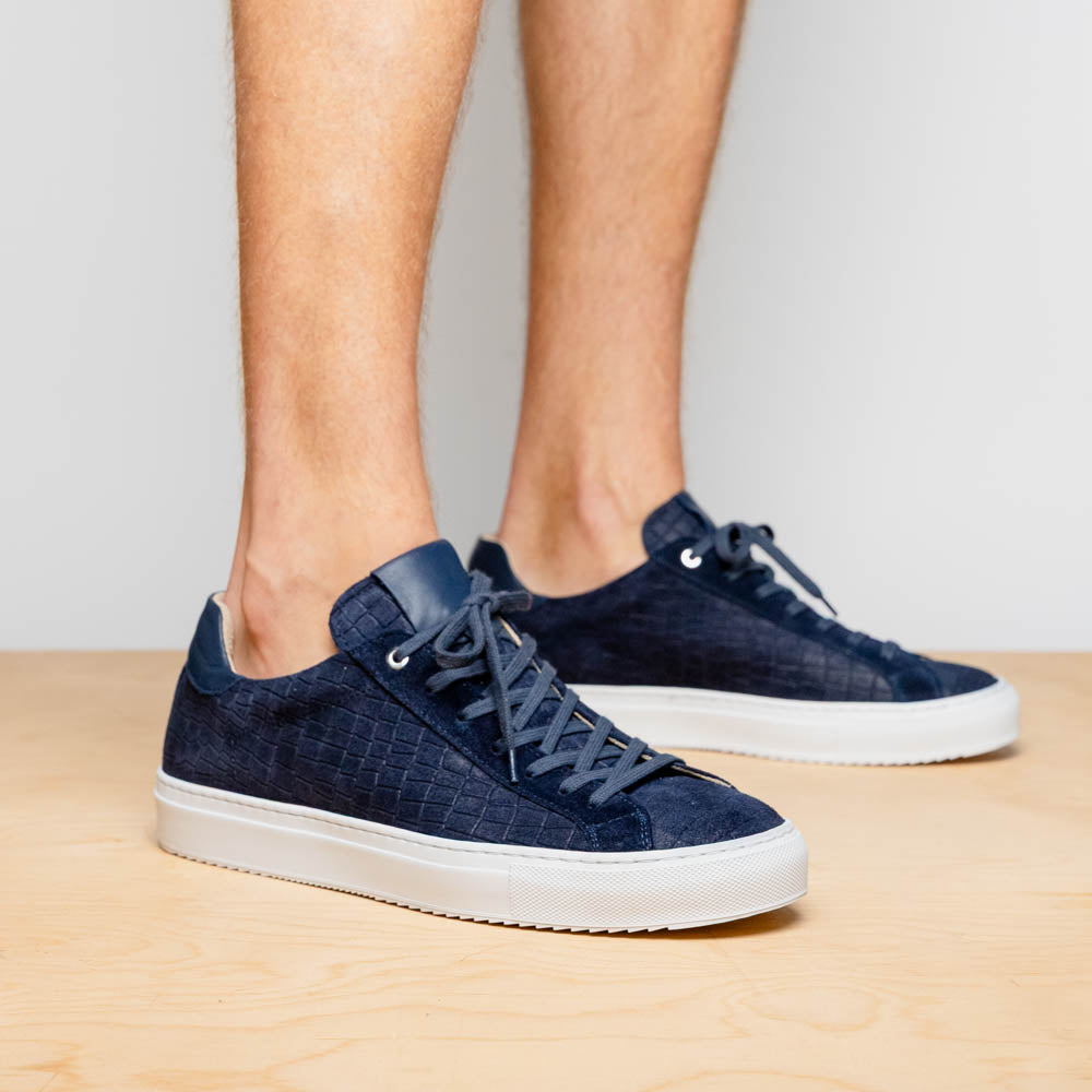 Zelli Kobe Crocodile Embossed Suede Sneaker Navy
