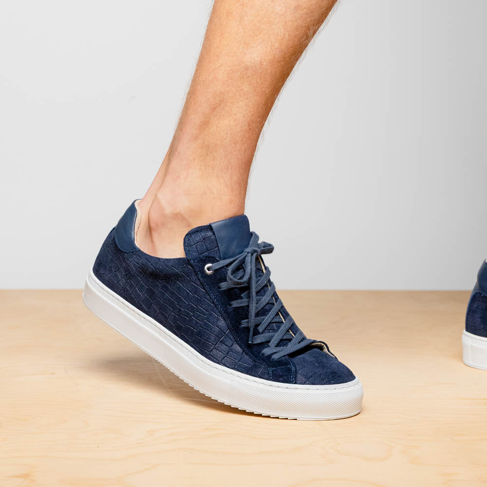 Zelli Kobe Crocodile Embossed Suede Sneaker Navy