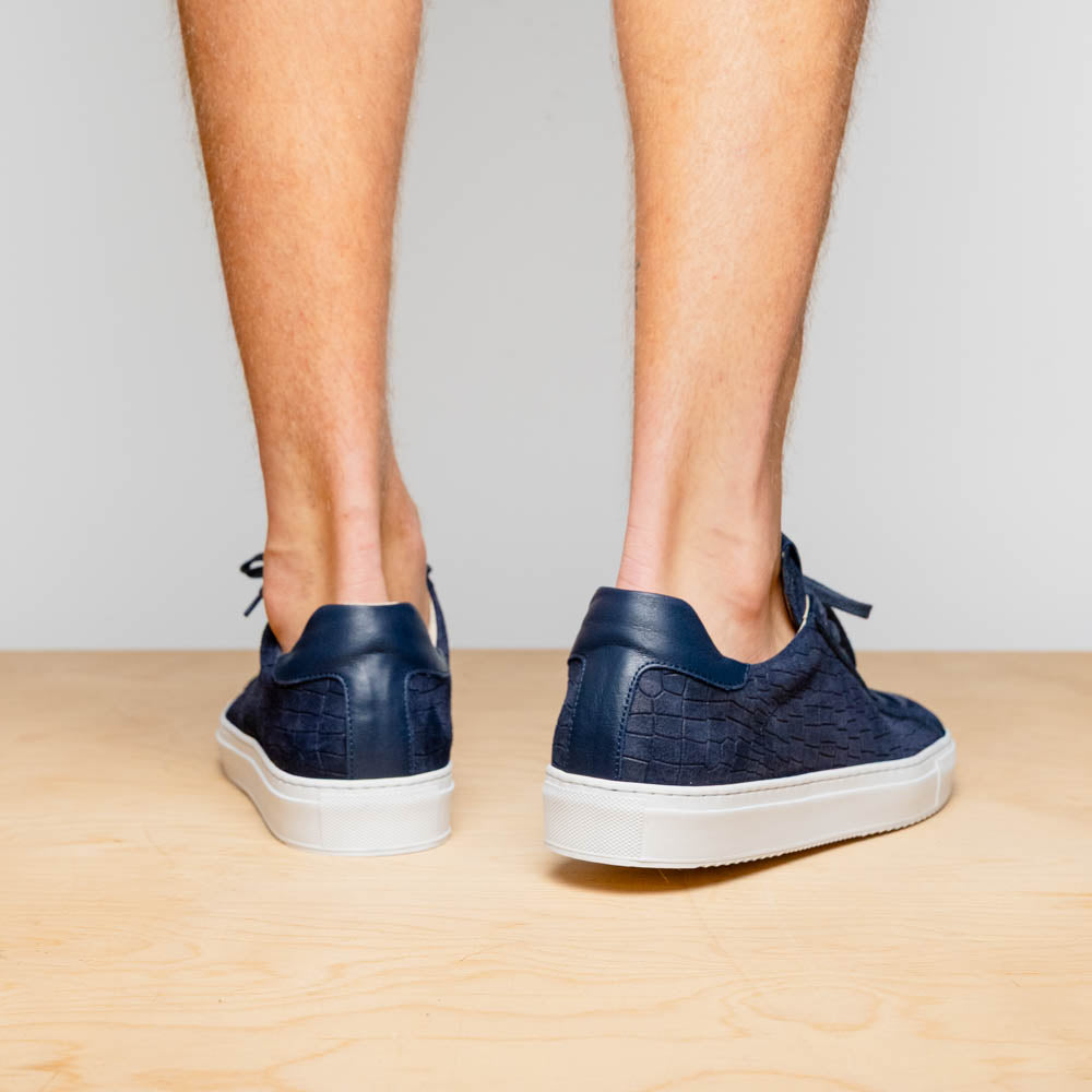 Zelli Kobe Crocodile Embossed Suede Sneaker Navy
