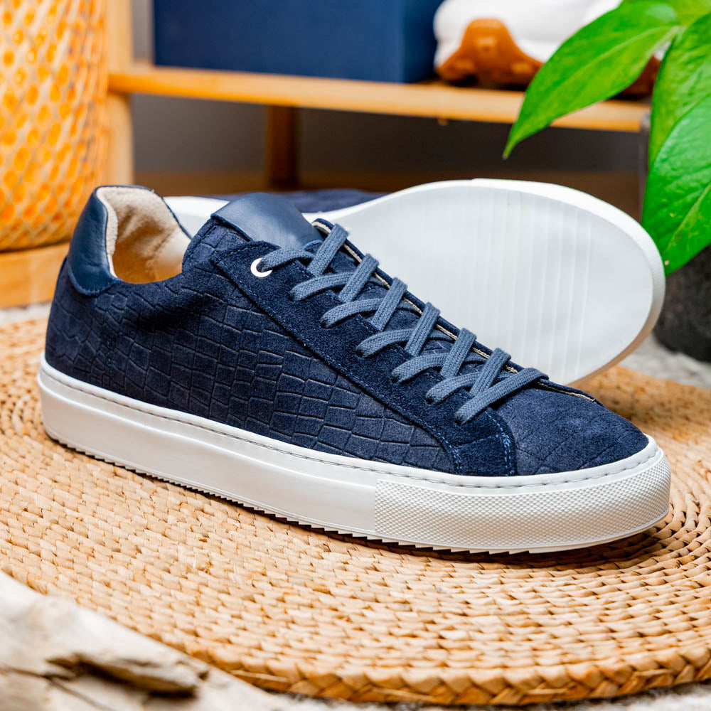 Zelli Kobe Crocodile Embossed Suede Sneaker Navy
