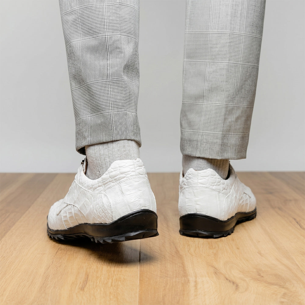 GOAR白　クロコM Marco Di Milano Kratos Caiman Crocodile Sneaker White