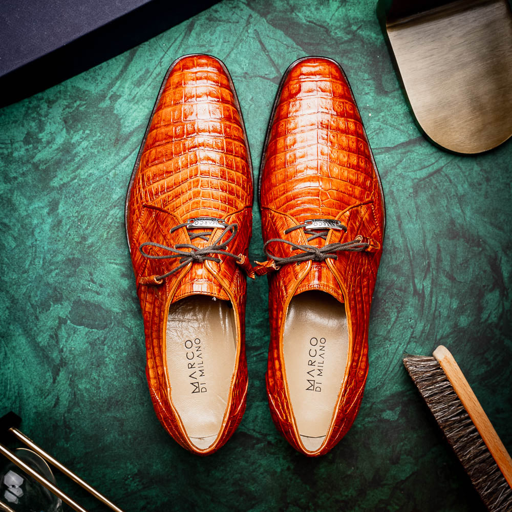 Marco Di Milano Lacio Caiman Crocodile Derby Brandy