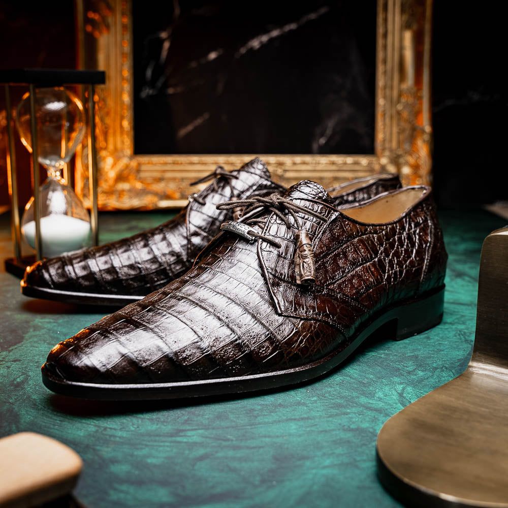 Marco Di Milano Lacio Caiman Crocodile Derby Brown