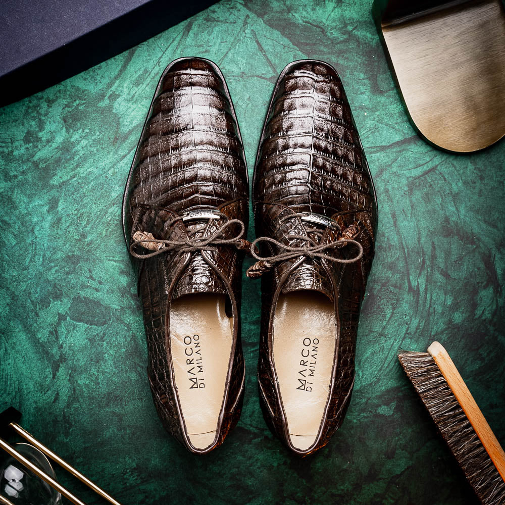 Marco Di Milano Lacio Caiman Crocodile Derby Brown