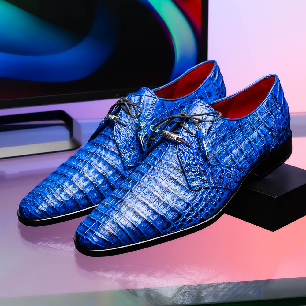 Marco Di Milano Lacio Caiman Crocodile Derby Electric Blue