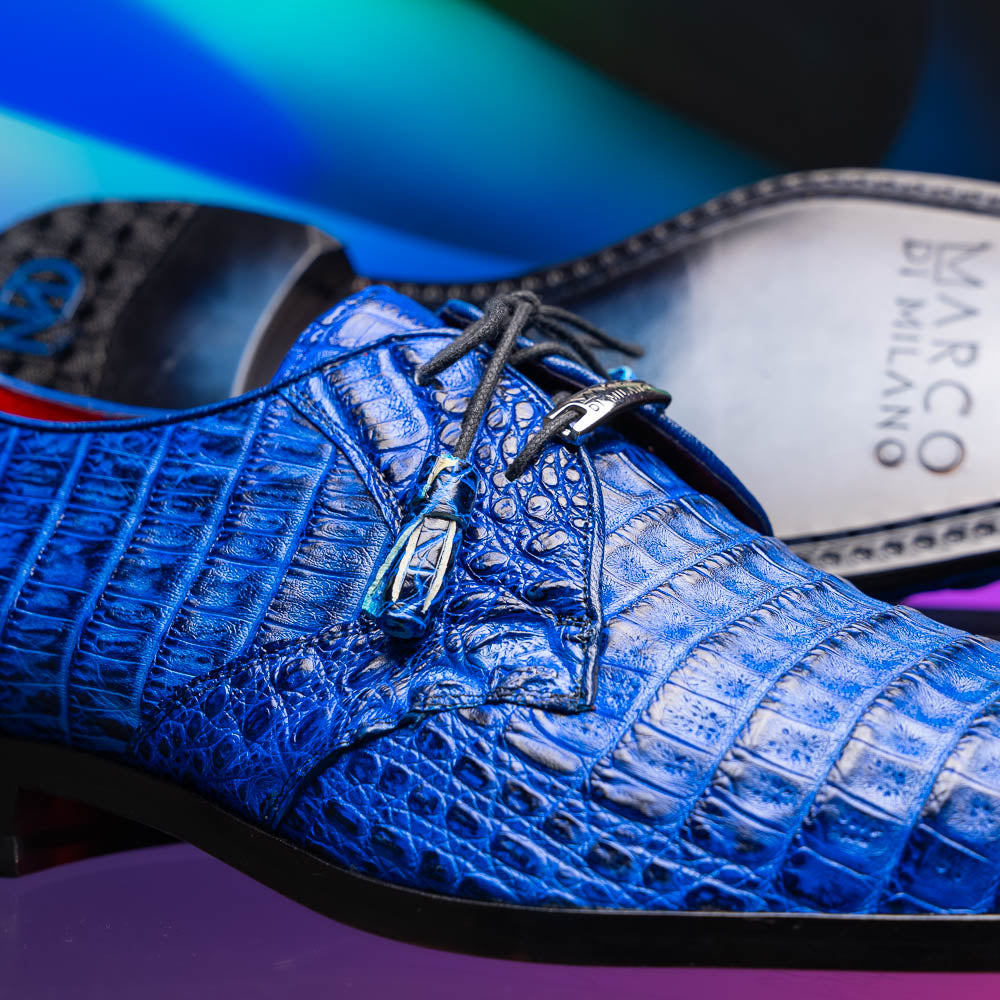 Marco Di Milano Lacio Caiman Crocodile Derby Electric Blue