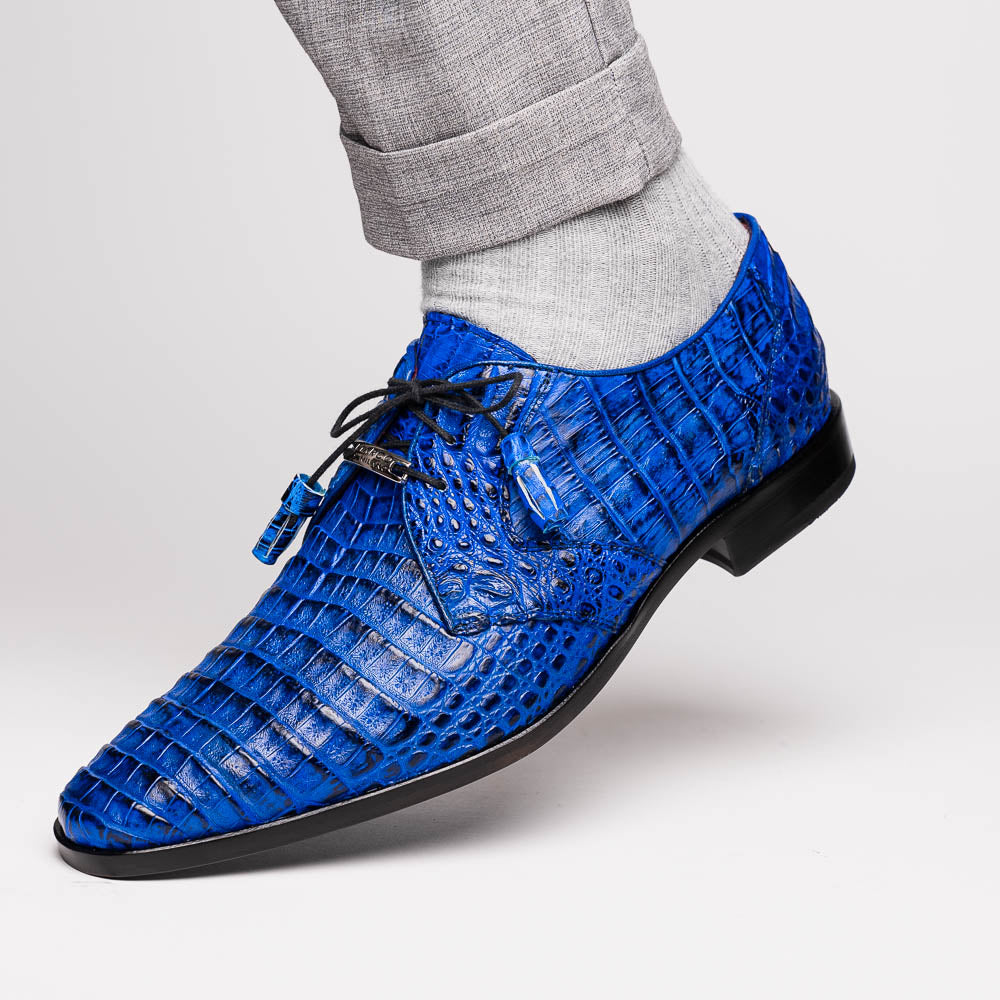 Marco Di Milano Lacio Caiman Crocodile Derby Electric Blue