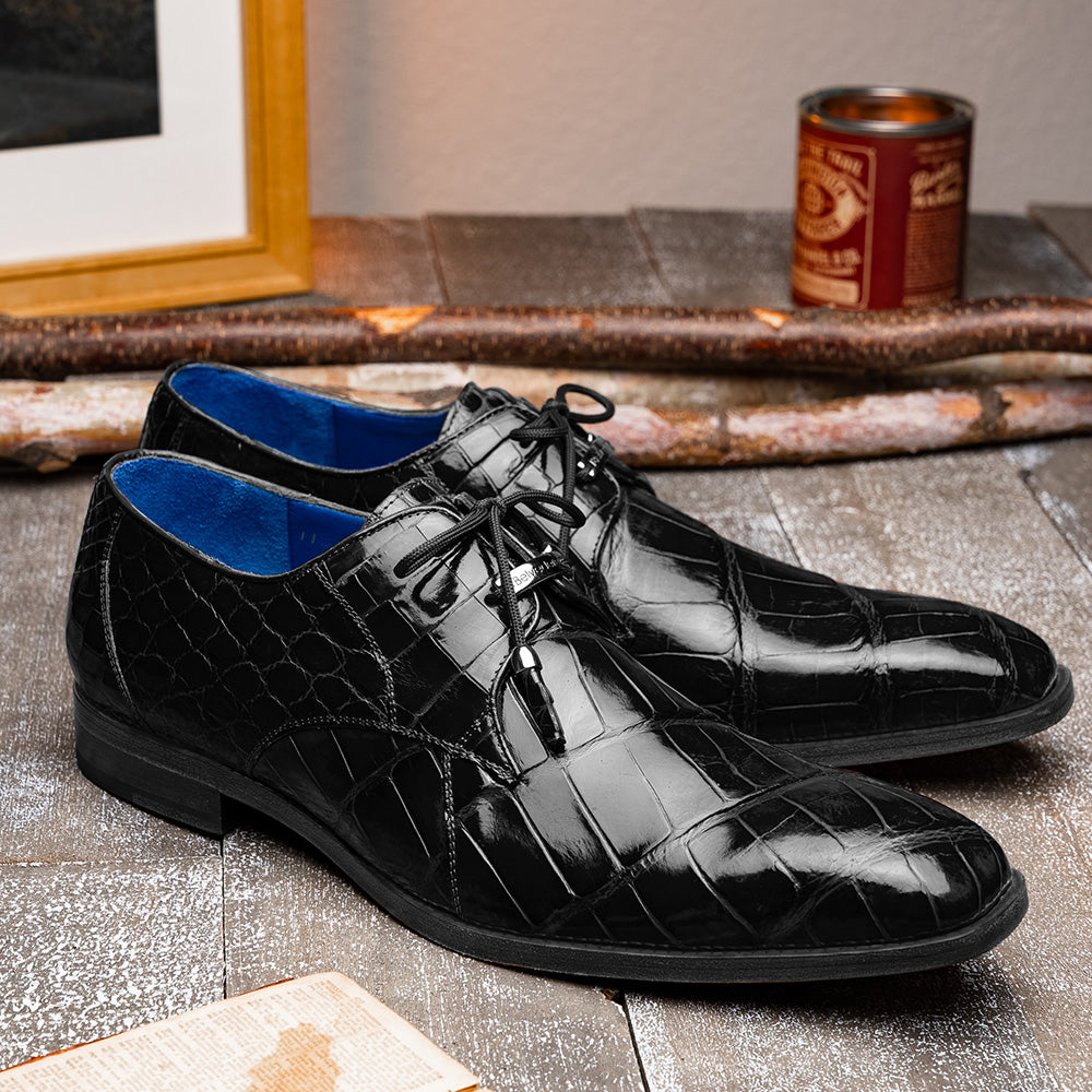 Belvedere Lago Alligator Dress Shoes Black (14010)