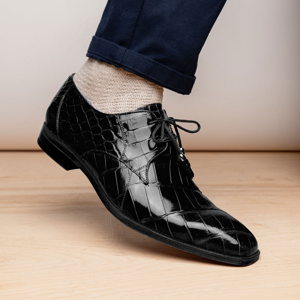 Belvedere Lago Alligator Dress Shoes Black (14010)