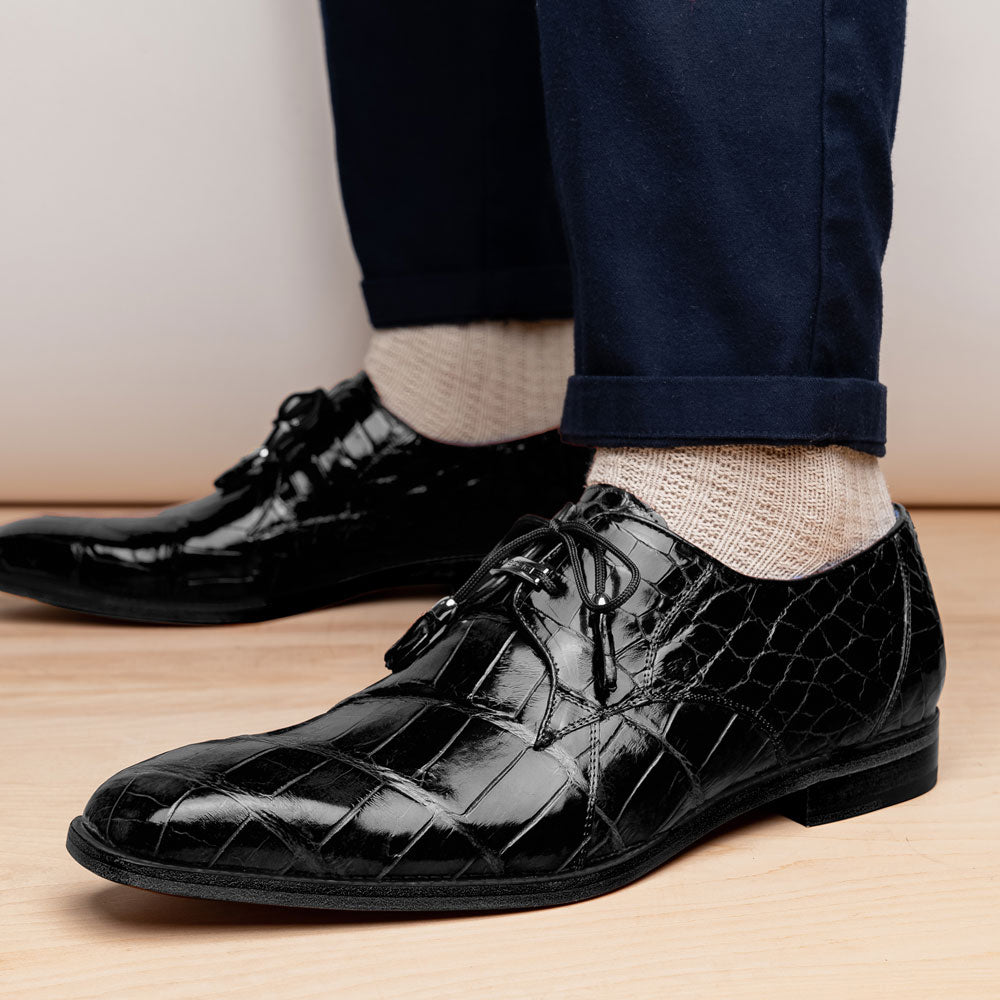 Belvedere Lago in Black Genuine Alligator Oxfords