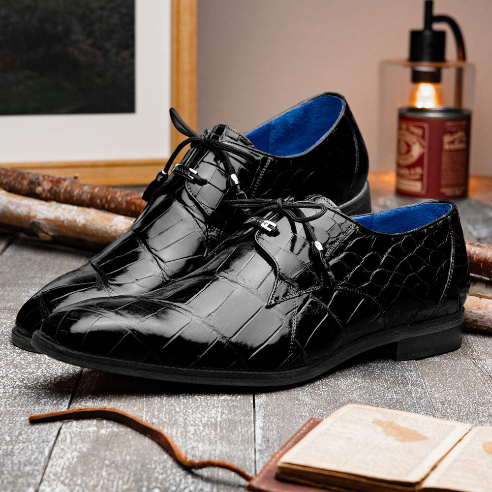 Belvedere Lago Alligator Dress Shoes Black (14010)