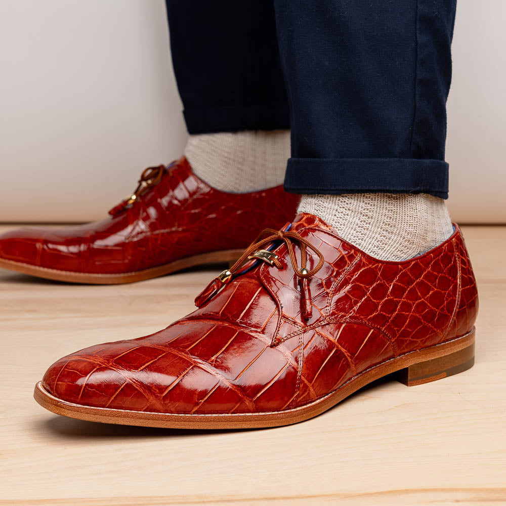 Belvedere Lago Alligator Dress Shoes Cognac (14010)