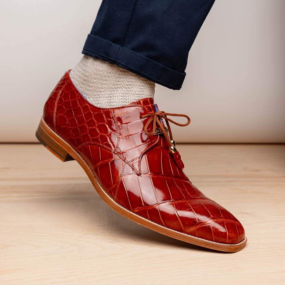 Belvedere Lago Alligator Dress Shoes Cognac (14010)