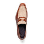 Zelli Lago Italian Calfskin & Linen Penny Loafers Cognac (15-733-CGN)