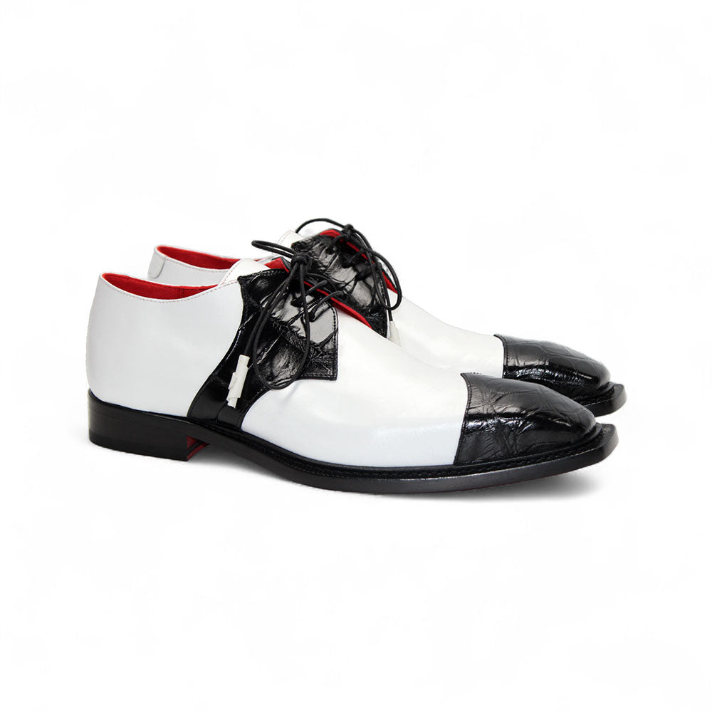 Fennix Landon Genuine Alligator/ Leather Shoes Black / White
