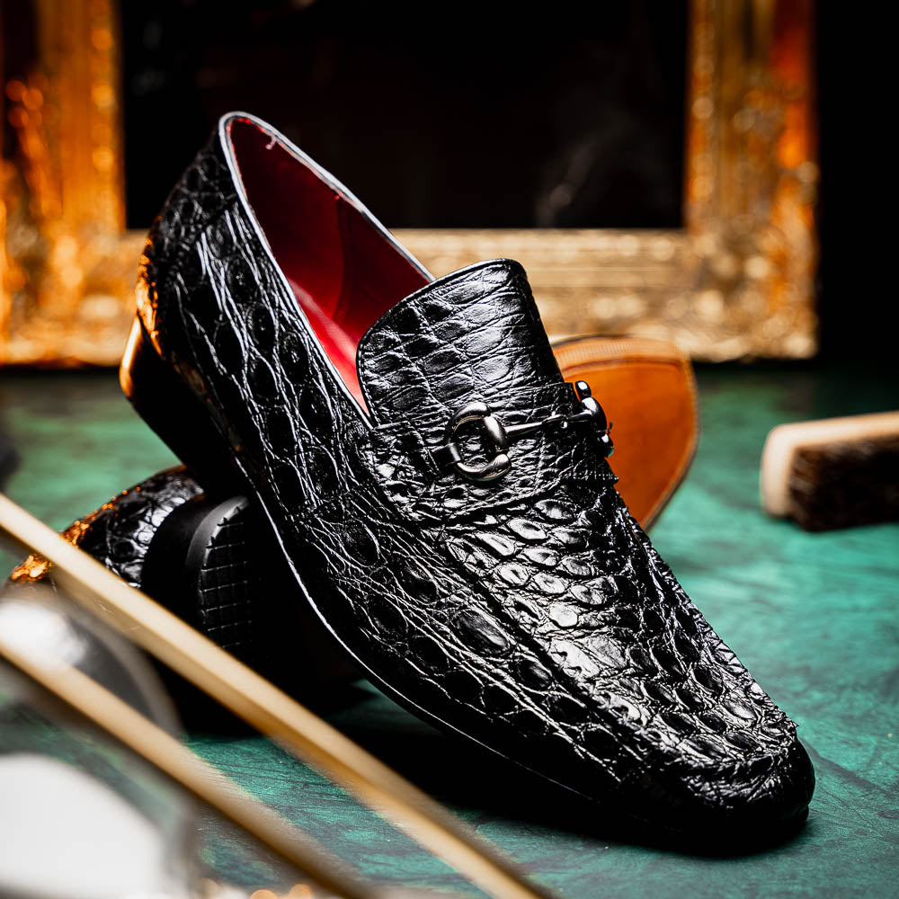 Marco Di Milano Landro Caiman Crocodile Bit Loafers Black