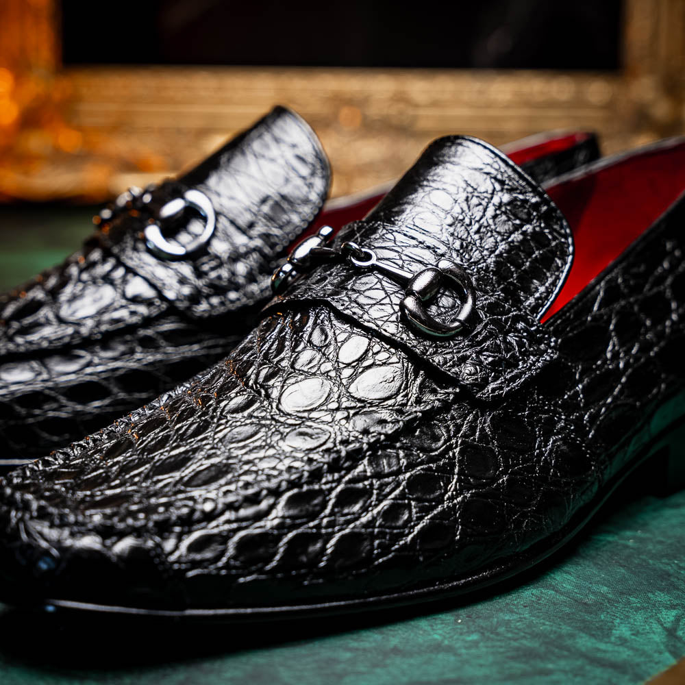 Marco Di Milano Landro Caiman Crocodile Bit Loafers Black
