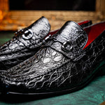 Marco Di Milano Landro Caiman Crocodile Bit Loafers Black