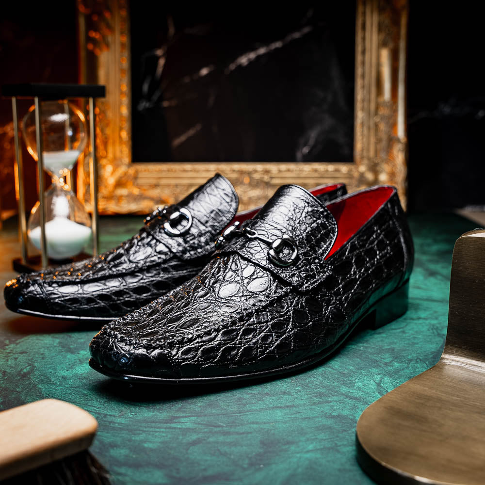 Marco Di Milano Landro Caiman Crocodile Bit Loafers Black