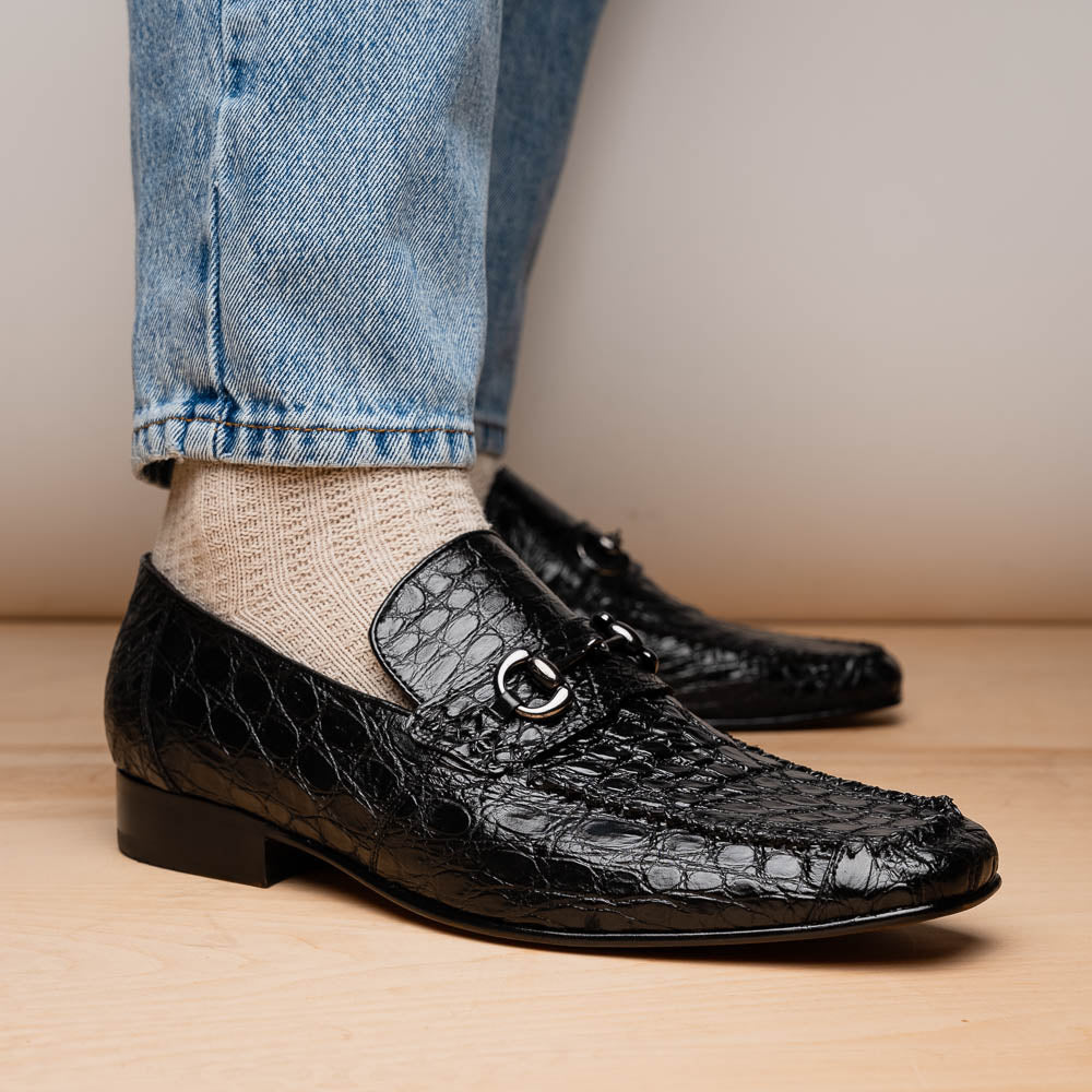 Marco Di Milano Landro Caiman Crocodile Bit Loafers Black