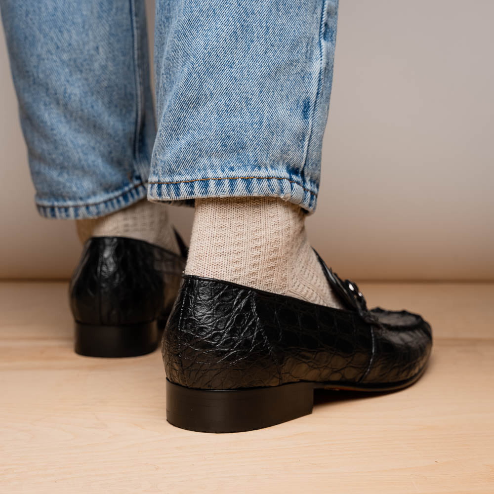 Marco Di Milano Landro Caiman Crocodile Bit Loafers Black