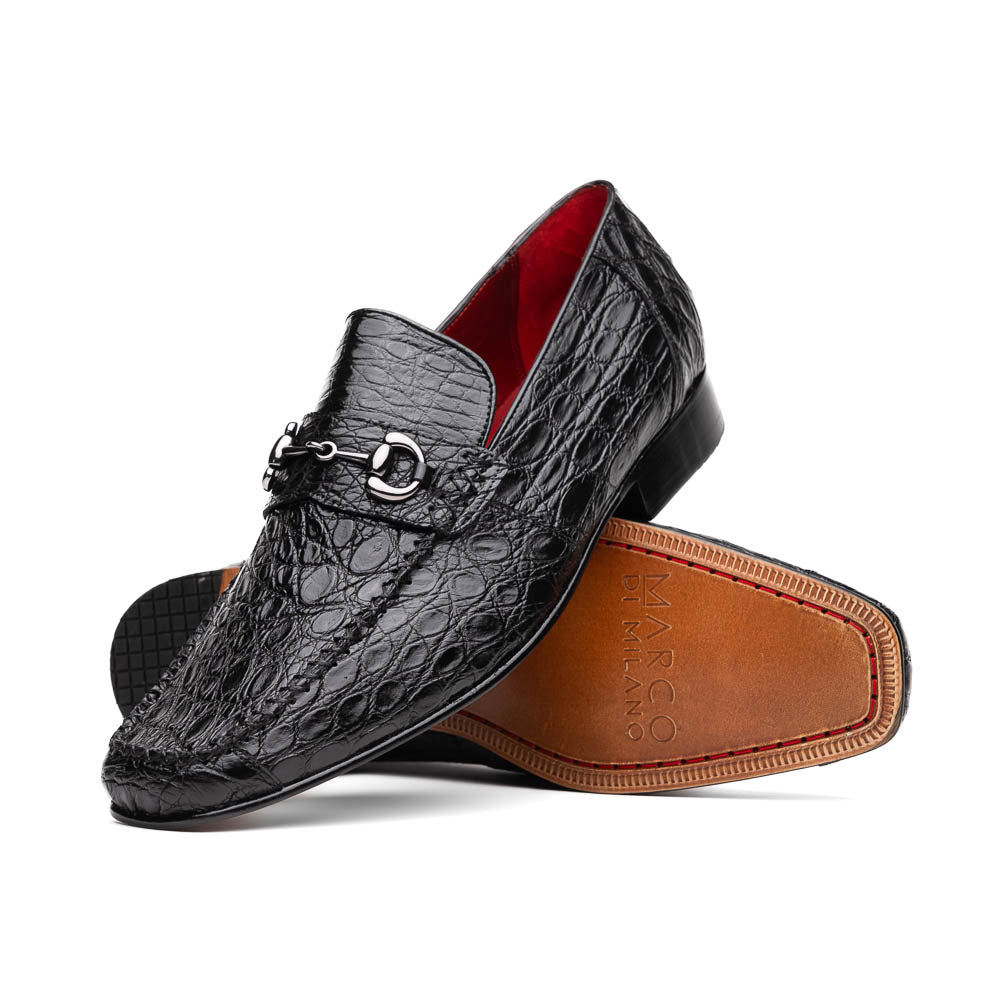Marco Di Milano Landro Caiman Crocodile Bit Loafers Black