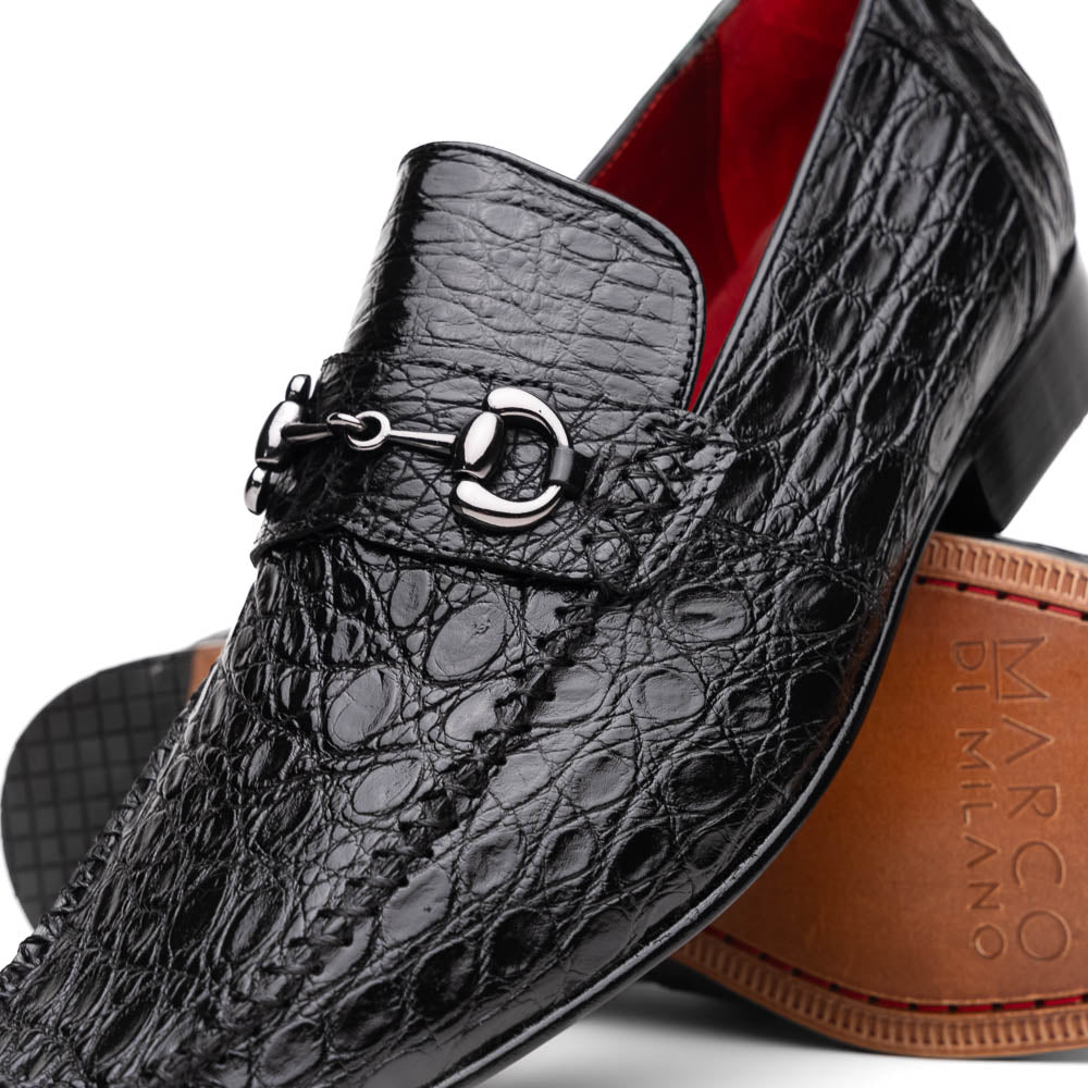Marco Di Milano Landro Caiman Crocodile Bit Loafers Black