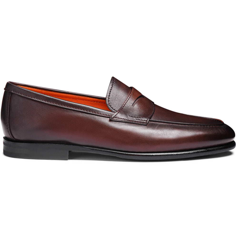 Santoni CARLOS-P4-MEMNT50 Calfskin Penny Loafer Dark Brown