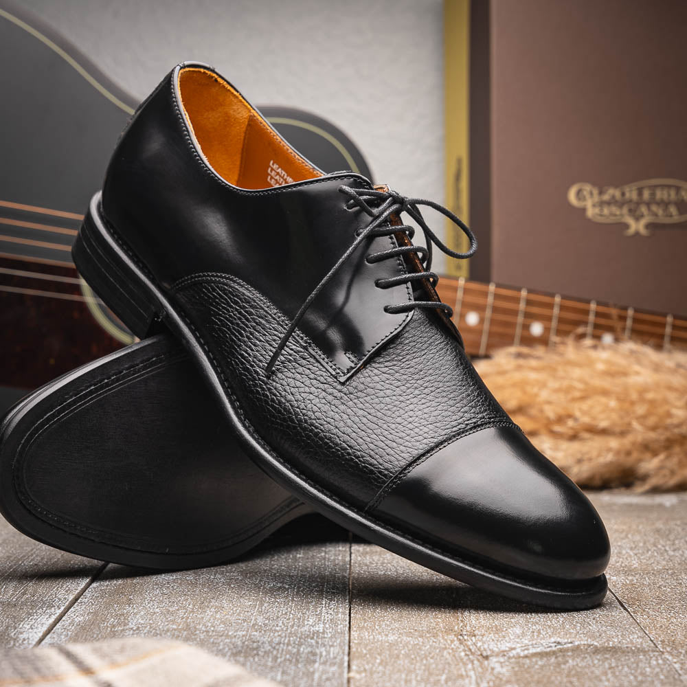 Calzoleria Toscana Lauro Cordovan & Deerskin Cap Toe Shoes Black
