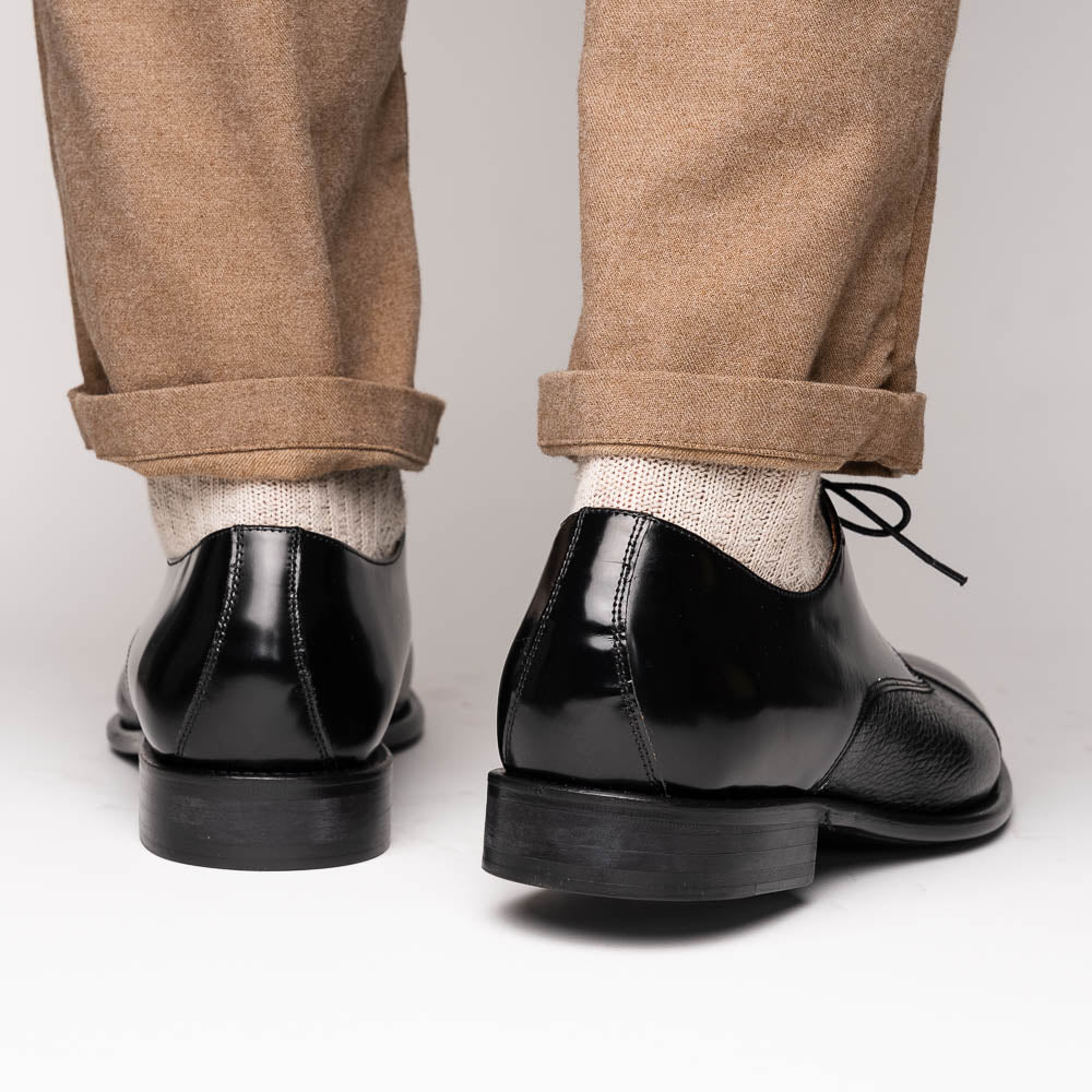 Calzoleria Toscana Lauro Cordovan & Deerskin Cap Toe Shoes Black