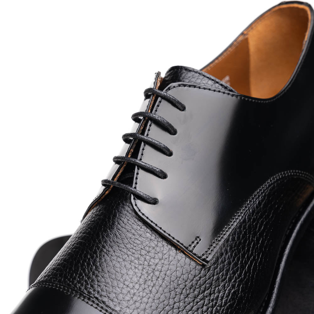 Calzoleria Toscana Lauro Cordovan & Deerskin Cap Toe Shoes Black
