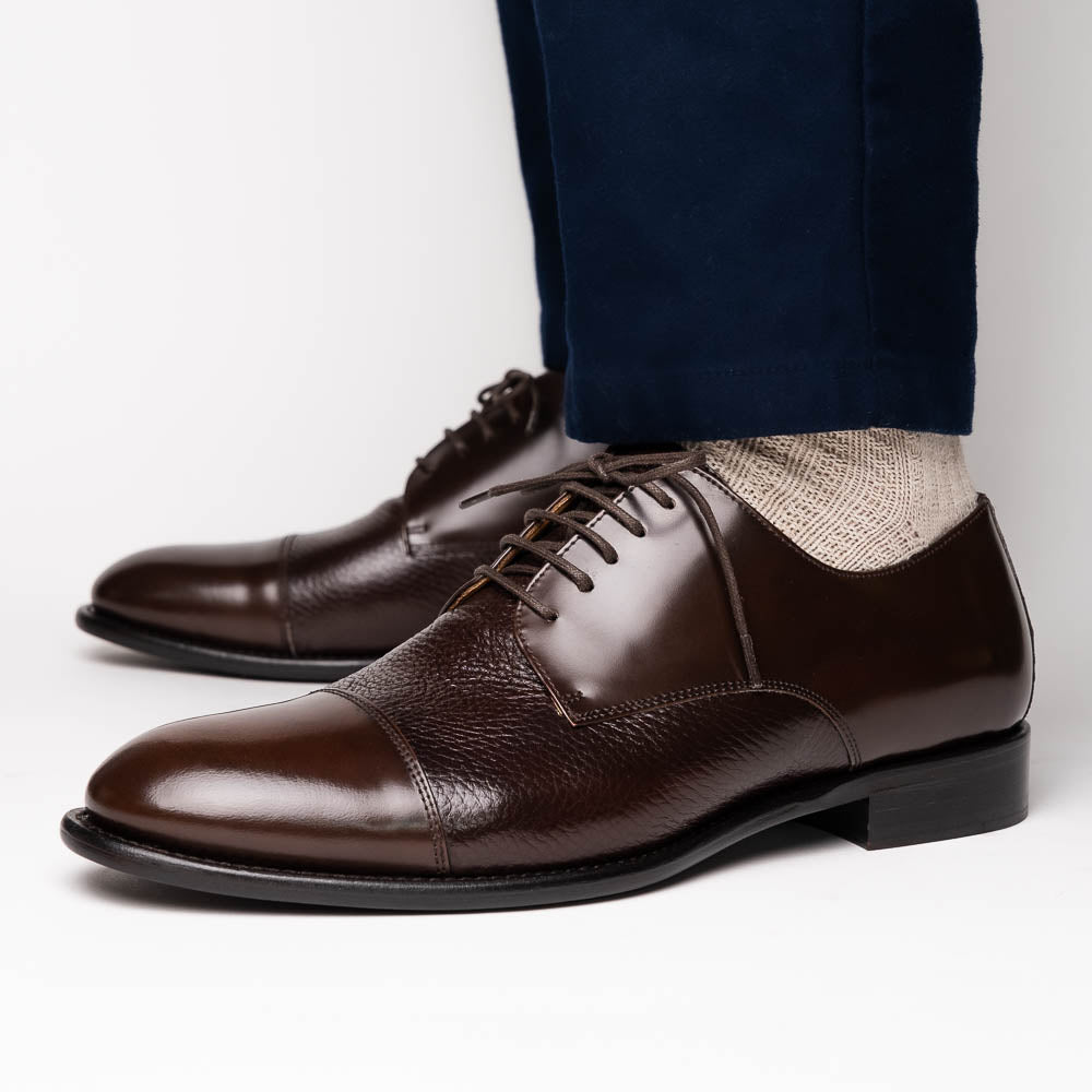 Calzoleria Toscana Lauro Cordovan & Deerskin Cap Toe Shoes Dark Brown