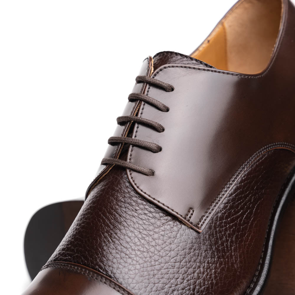 Calzoleria Toscana Lauro Cordovan & Deerskin Cap Toe Shoes Dark Brown