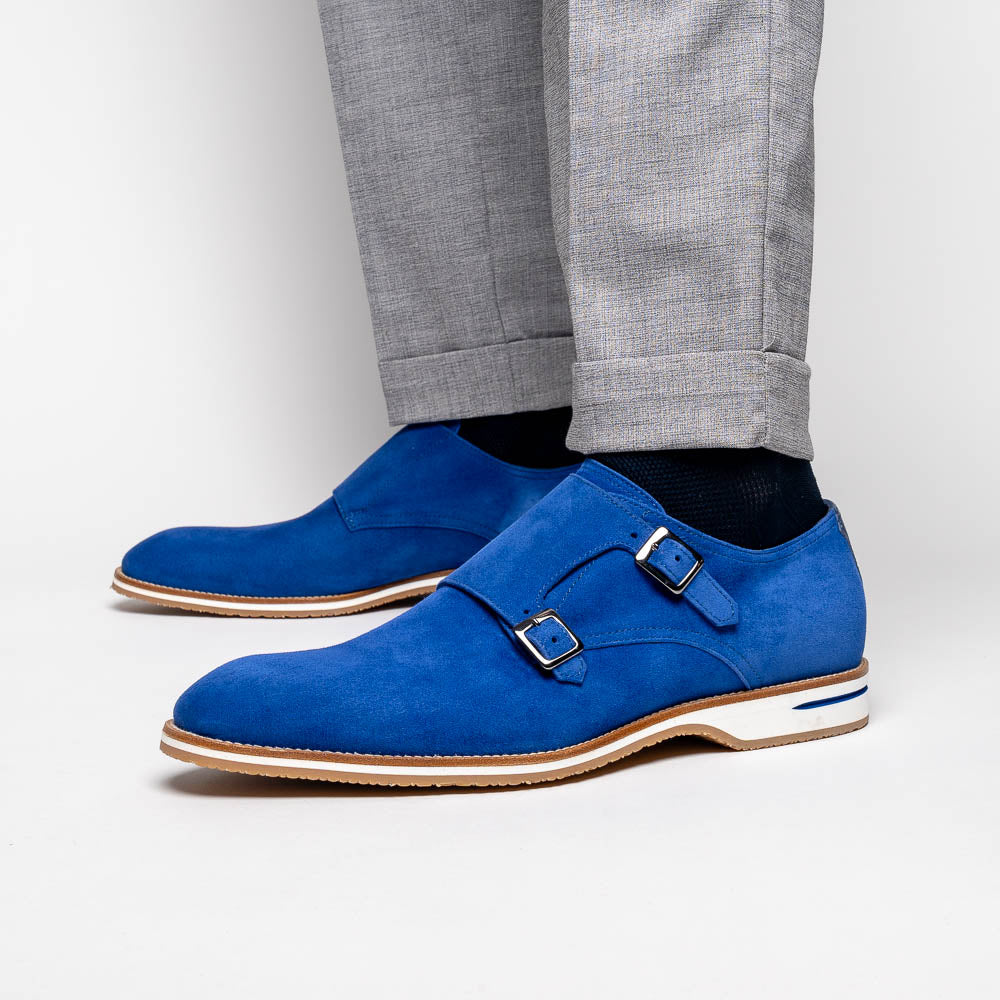 Zelli Legerra Suede Monk Strap Shoes Blue (56-100-BLU)