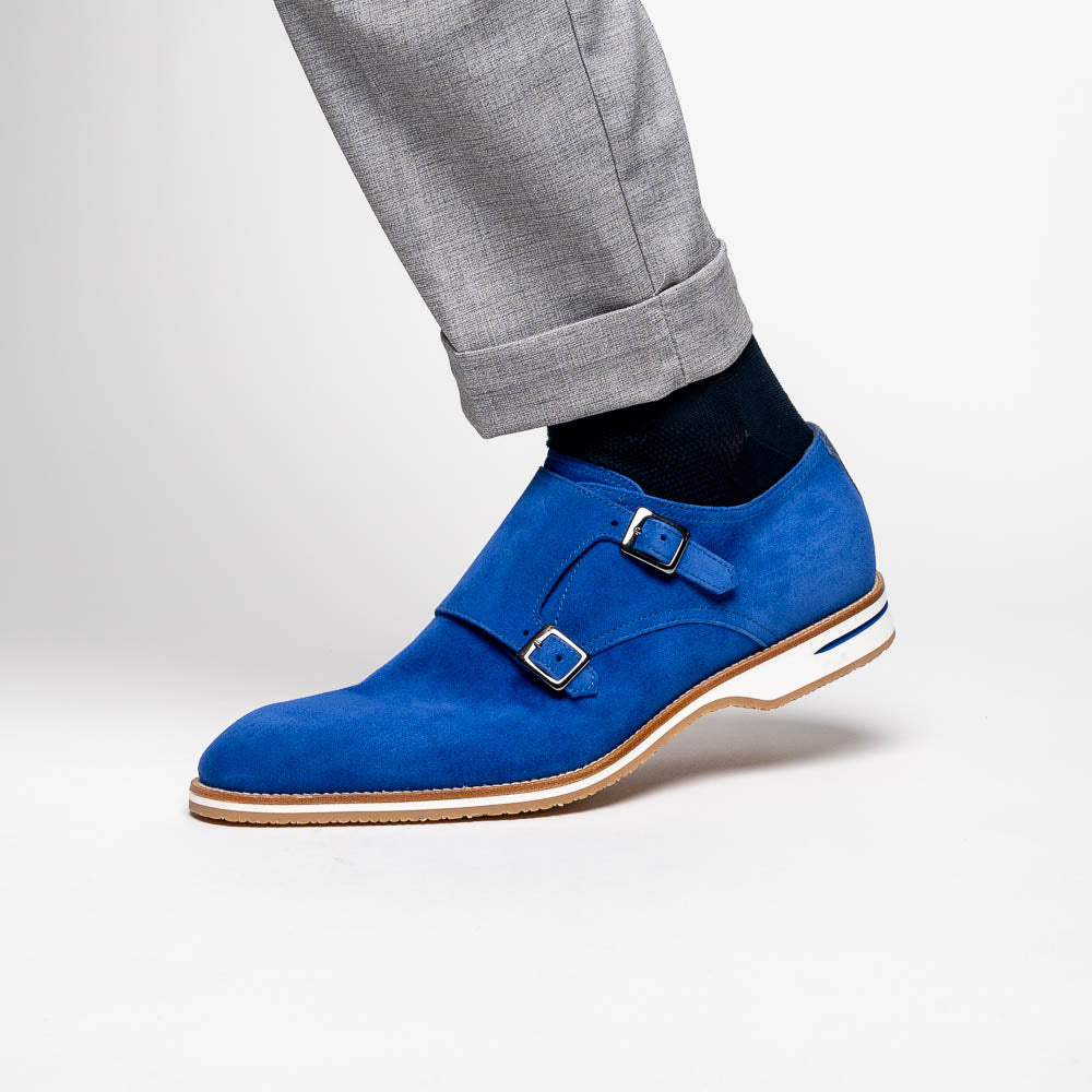 Zelli Legerra Suede Monk Strap Shoes Blue (56-100-BLU)