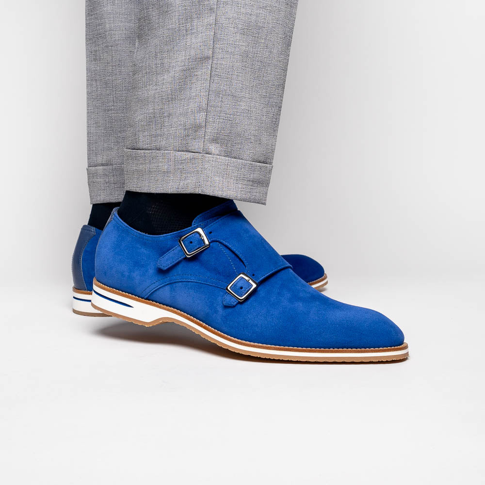 Zelli Legerra Suede Monk Strap Shoes Blue (56-100-BLU)