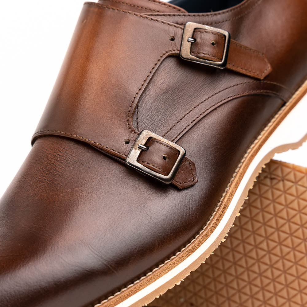 Zelli Legerra Calfskin Double Monkstrap Shoes Brown (55-103-BRN)