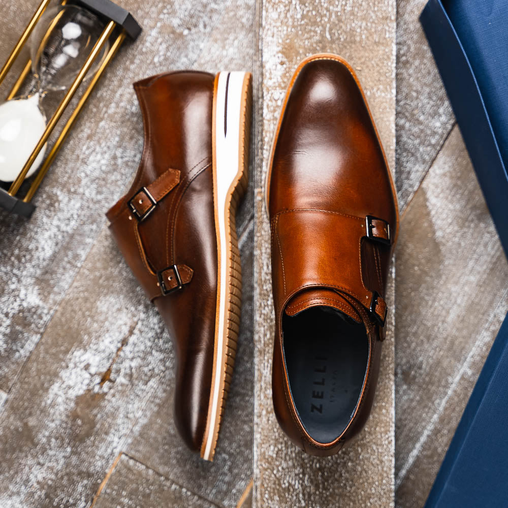 Zelli Legerra Calfskin Double Monkstrap Shoes Brown (55-103-BRN)
