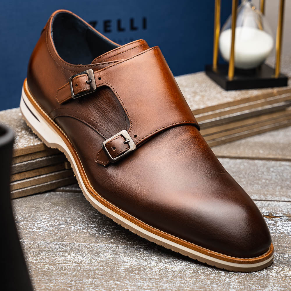 Zelli Legerra Calfskin Double Monkstrap Shoes Brown (55-103-BRN)