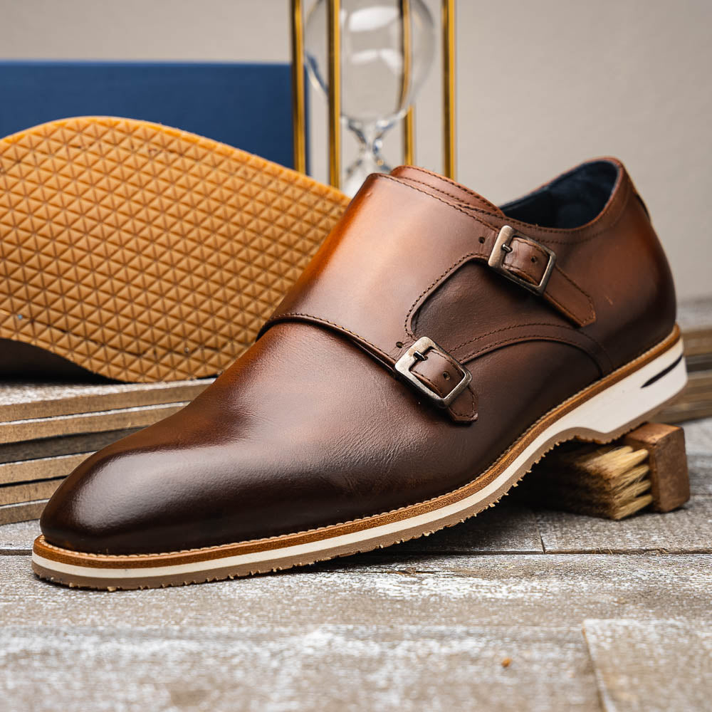 Zelli Legerra Calfskin Double Monkstrap Shoes Brown (55-103-BRN)