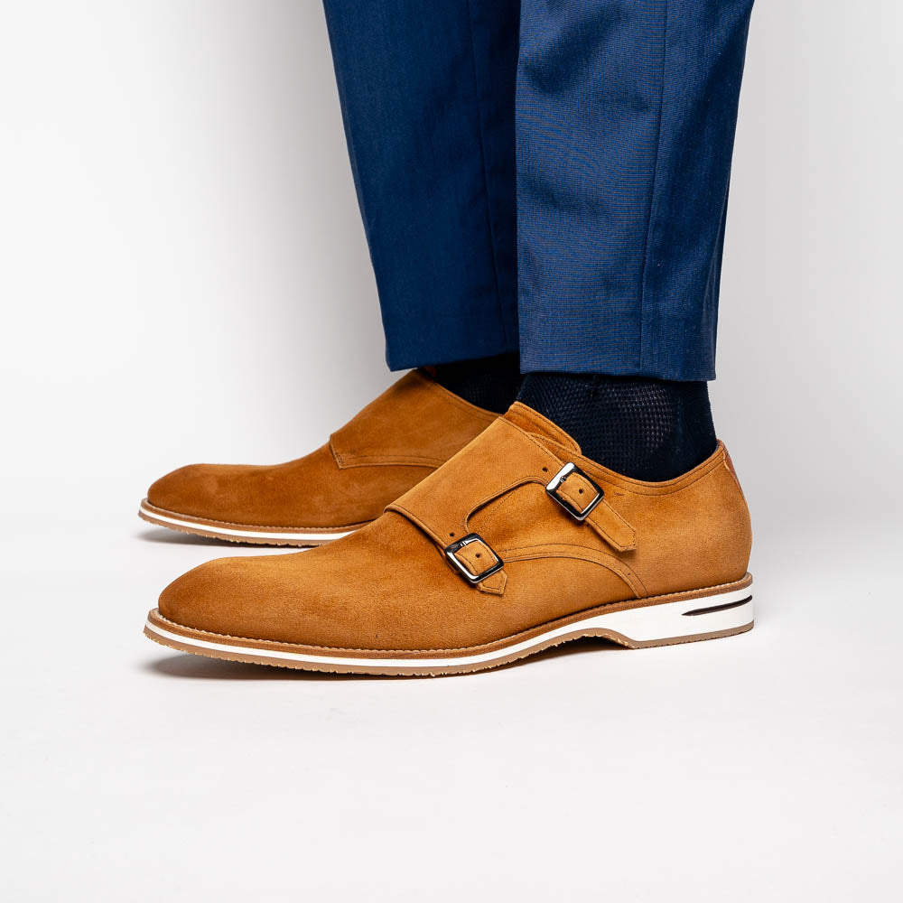 Zelli Legerra Suede Monk Strap Shoes Cognac (56-100-CGN)